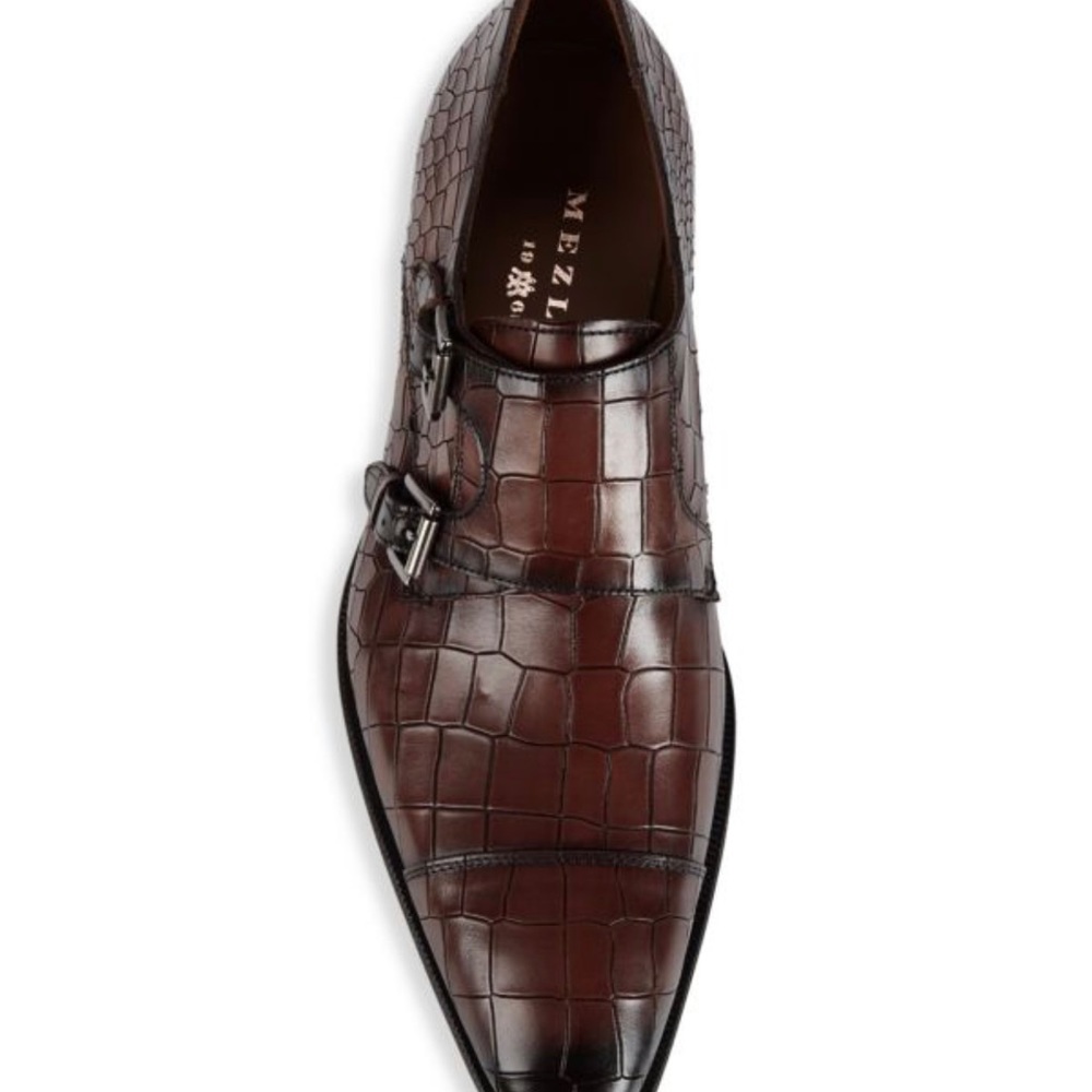 Croc-Embossed Leather Monk Strap Loafers size 9